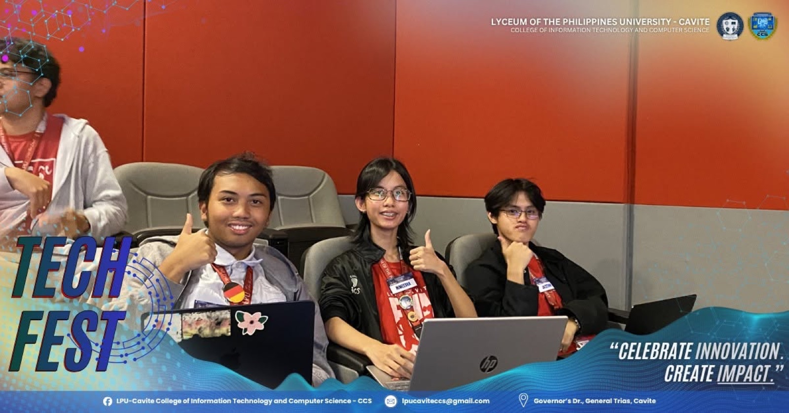 Students representing Tech Fest with laptops